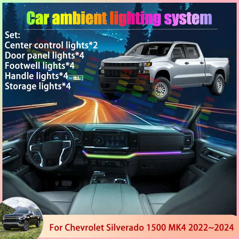 

For Chevrolet Silverado 1500 MK4 4th 2022~2024 6/18 in 1 Car Atmosphere Light Lamp RGB Shade Ensemble Streamer Atmosphere Set