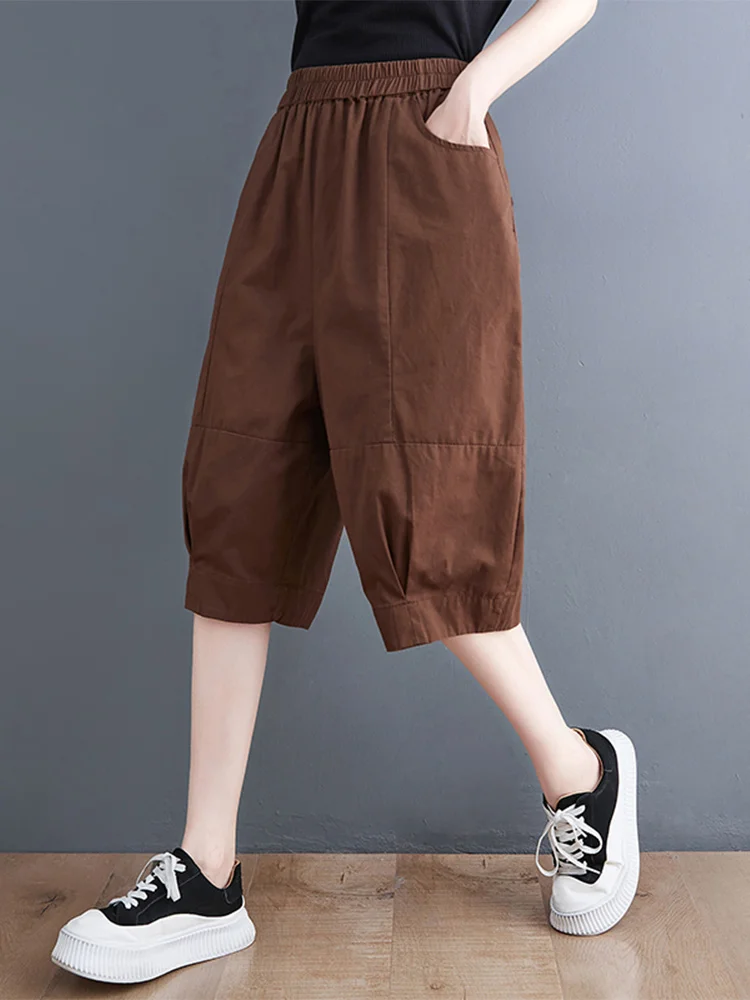 High Waist Workwear Five-Point Pants Women Summer Loose plus Size Slimming Casual Straight Leg Seven-Point Wide Leg Mid-Pants