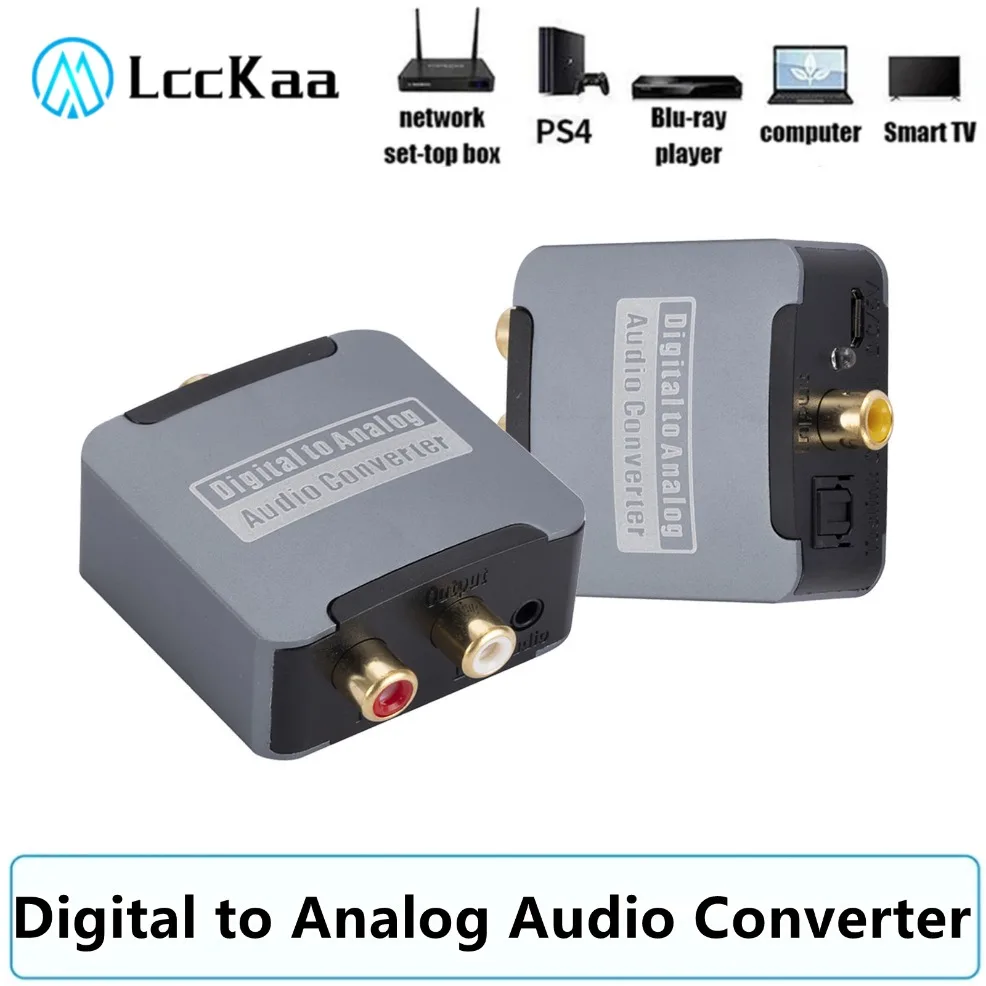 Konverter Digital ke Audio Analog, 192KHz Digital SPDIF optik Ke L/R RCA Analog optik Toslink ke adaptor Jack 3.5mm