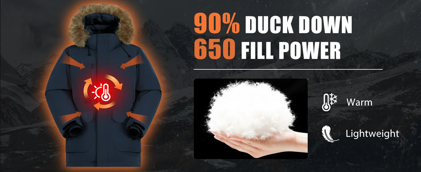 Pioneer Camp Men's Winter Coat Down Parka Jacket Men Heavyweight Thicken Insulated Puffer Jacket with Removable Faux Fur Hood