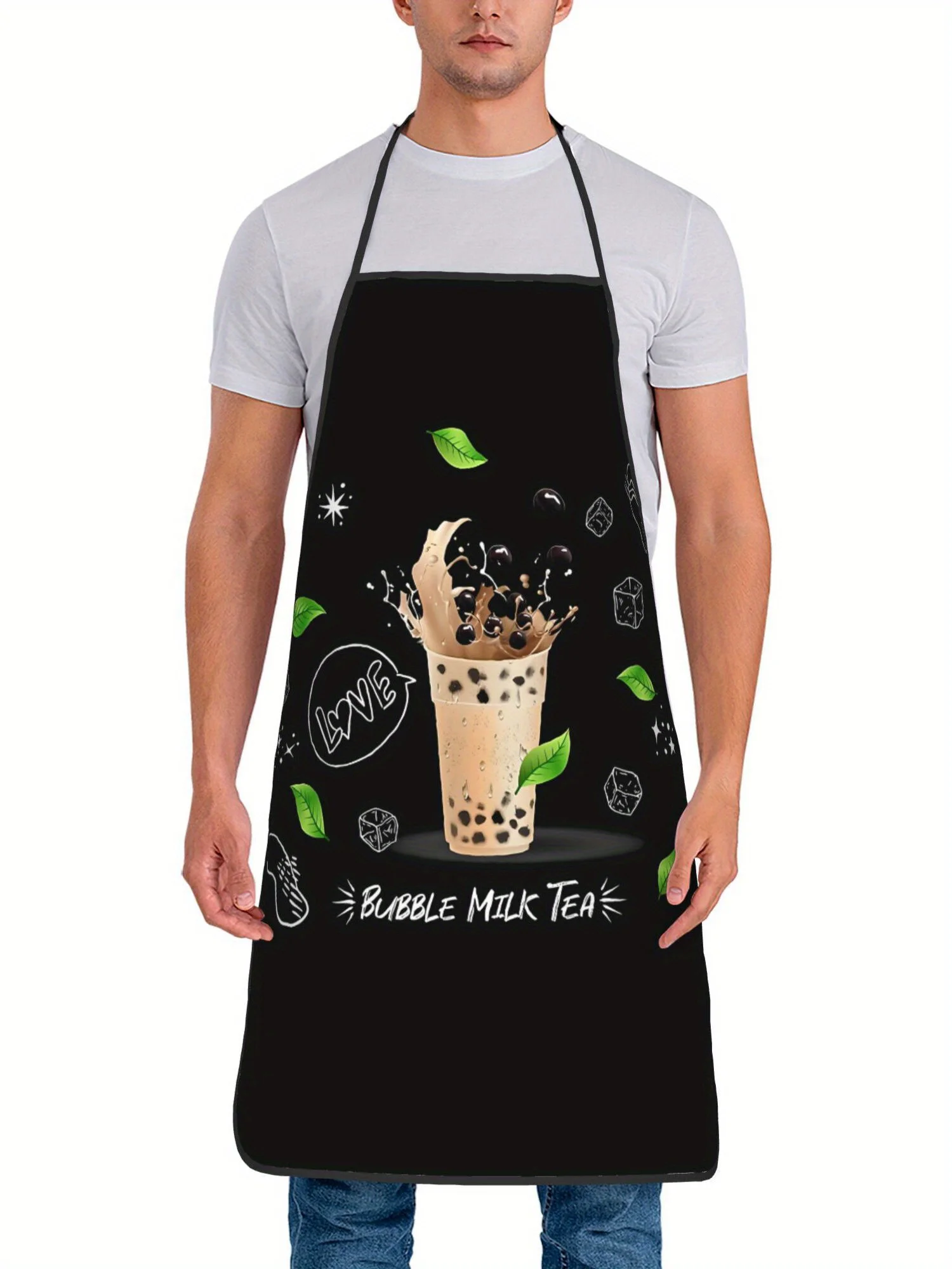 Bubble Tea Lover Apron - Cute Boba Drink Graphic Linen Bib for Women Men Barista Cooking Baking Kitchen Gift