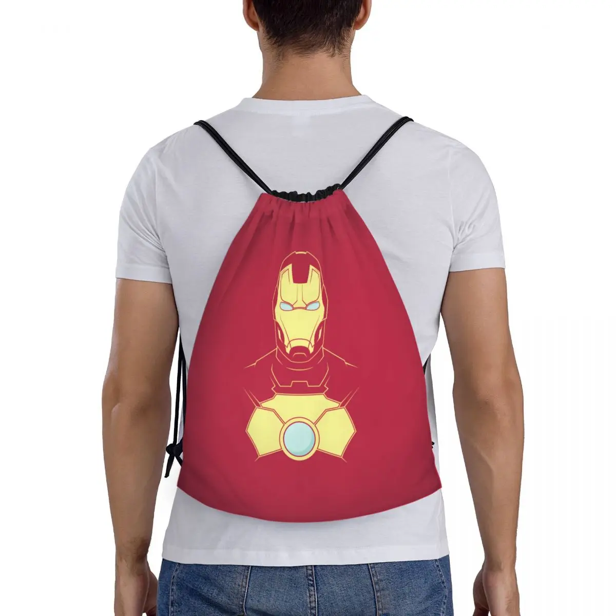 사용자 정의 아이언 맨 Drawstring 배낭 여성 남성 체육관 스포츠 Sackpack 휴대용 슈퍼 히어로 훈련 가방 자루