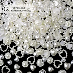 100 uds/200 Uds. Diamantes de imitación para uñas con perlas mixtas 3D cuentas de perlas semicirculares coloridas amor corazón estrella dijes para uñas para decoración de uñas DIY