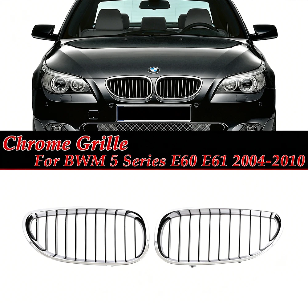 For BMW 5 Series E60 E61 2004-2010 Front Bumper Racing M5 Grille Chrome M Color/Black Grill 530i 535i 540i Accessories