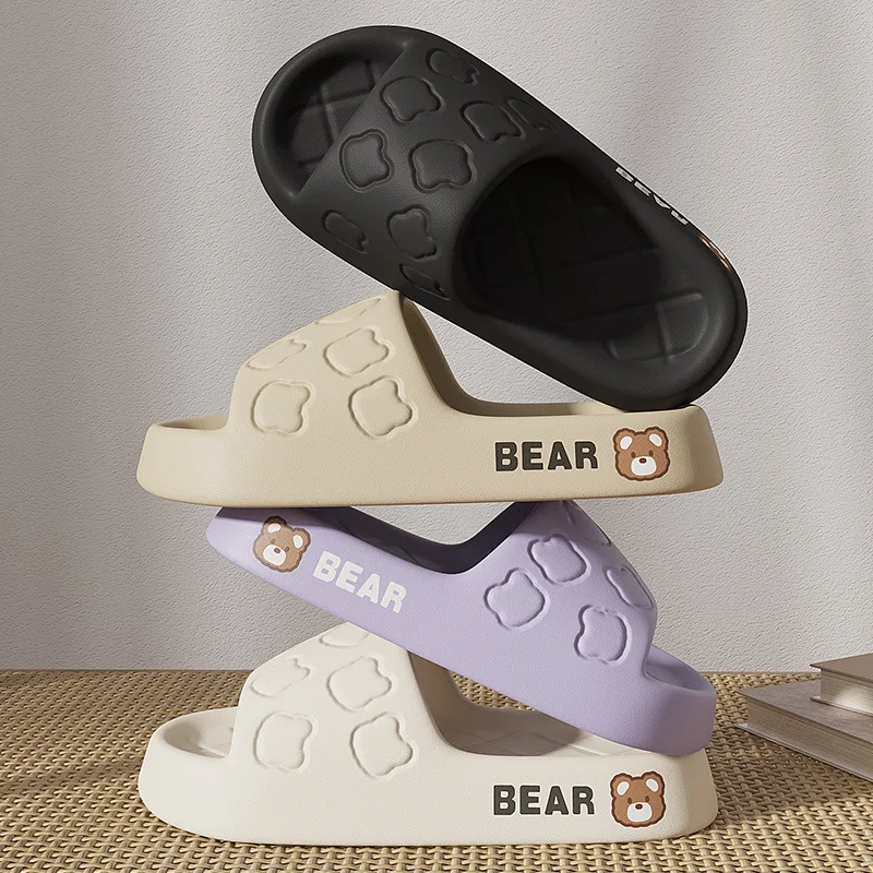 Pallene Thick Bottom Printing Slippers Women Cute Cartoon Bear Home Sandals Indoor EVA Soft Bathroom Slides Couple Beach Shoes