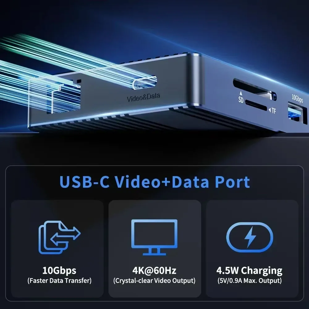 ACASIS – wielofunkcyjna stacja dokująca USB-C 14 w 1, z dwoma portami HDMI i DisplayPort obsługującymi 4K przy 60 Hz, prędkością transmisji danych 10 Gbps, zasilaniem 100 W, portem RJ45 1000M, czytnikiem kart SD i TF oraz wejściem audio, pr — zdjęcie produktu 4