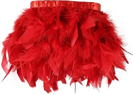 الأحمر تركيا ريشة تقليم هامش 2 ياردة الريش الطبيعي رقيق لملابس الحفلات DIY بها بنفسك الخياطة الحرفية فستان الزفاف الديكور #1