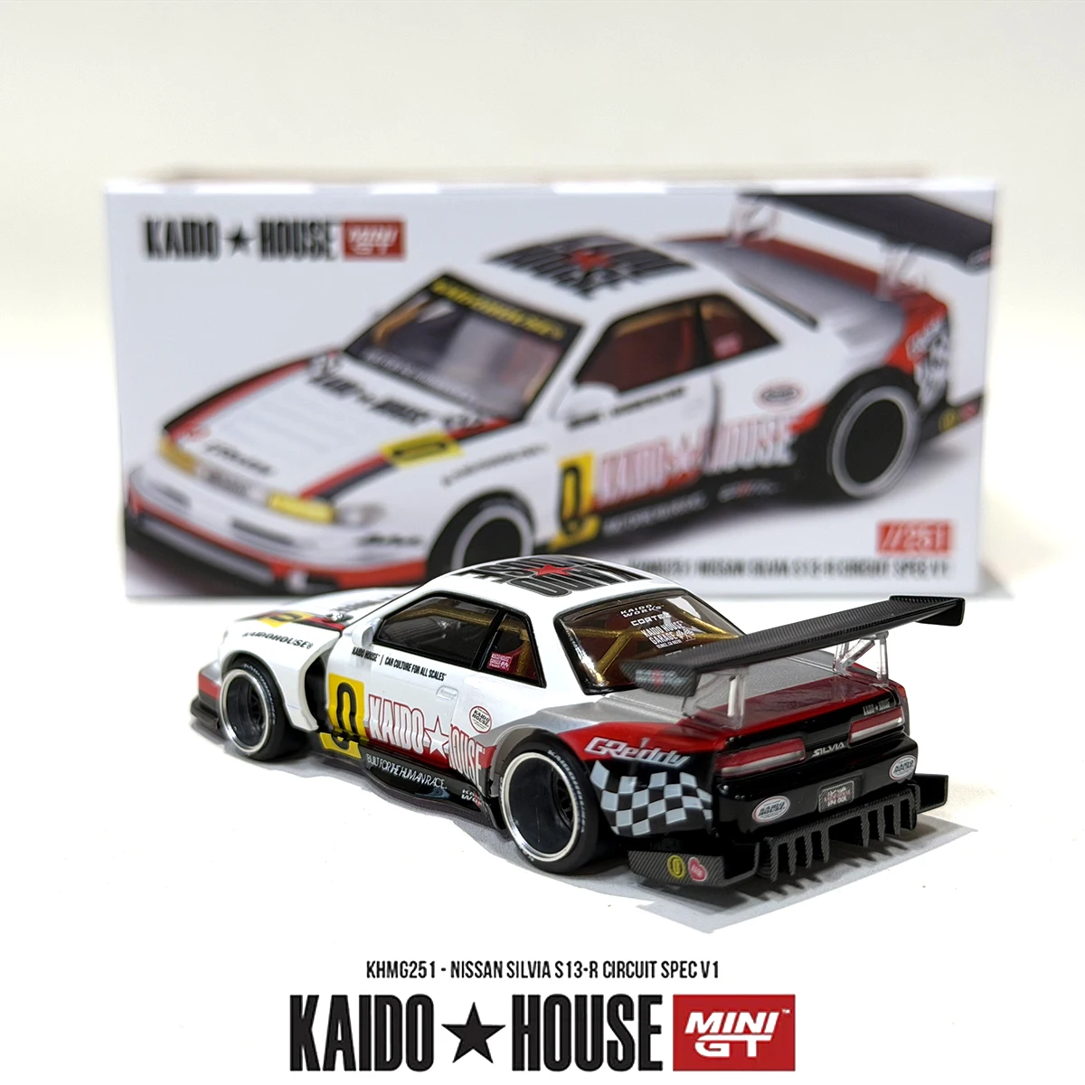 Kaido House 1:64 Nissan Silvia S13-R Circuit Spec V1 Race Livery Open Hood JDM Track Diecast Model Car In Stock KHMG251 view 3