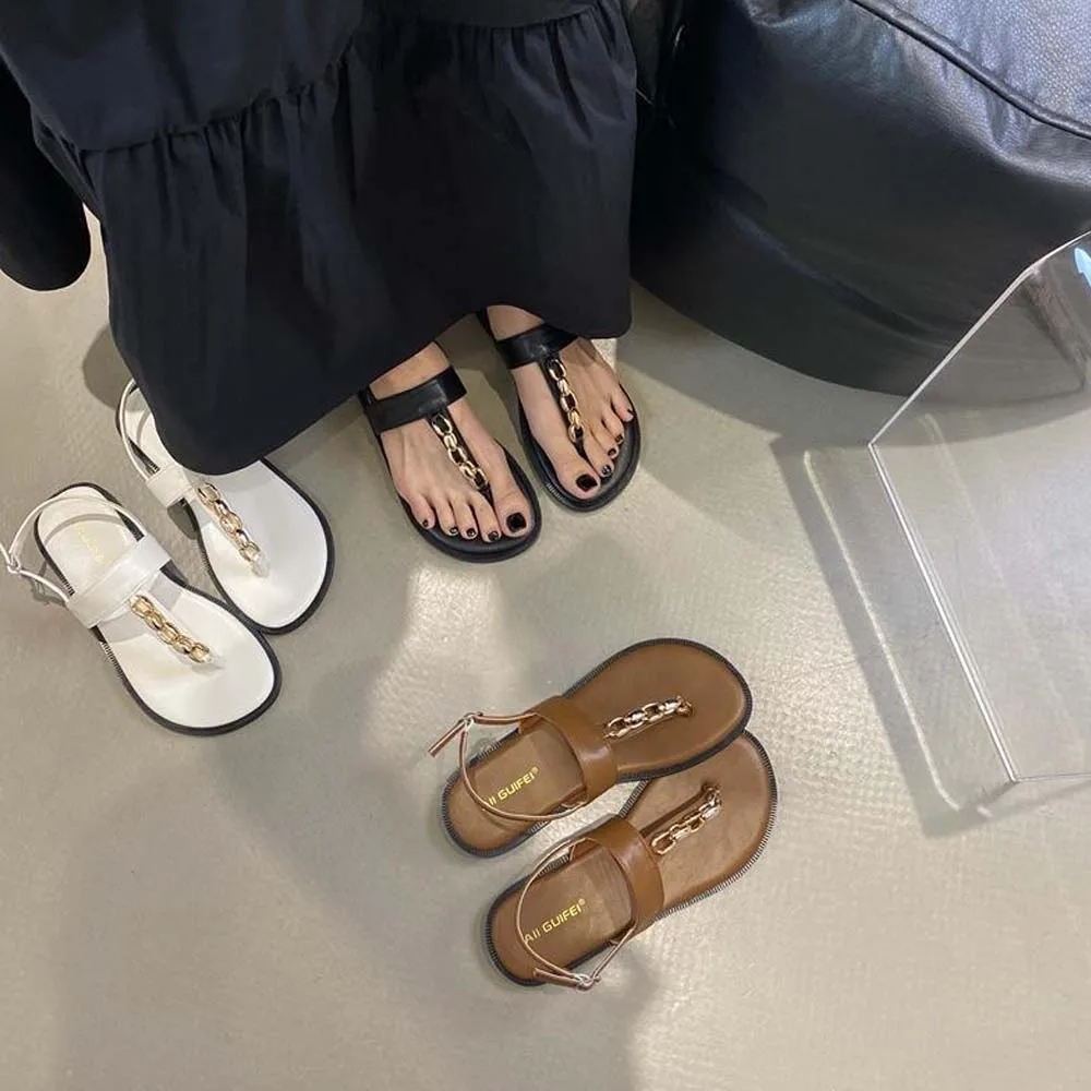 

Womens Sandals Flats Shoes Dressy Summer Flip Flops Flat Sandals Round Open Toe Chain Strap Ankle Strap Casual Beach Shoes