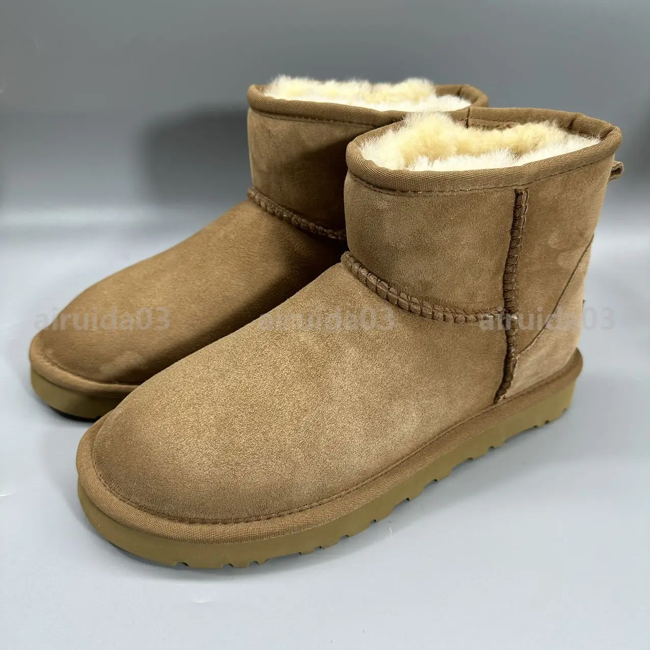 Super mini botas de neve para homens e mulheres, pele de carneiro real, lã, decotado, quente, sapatos femininos, inverno