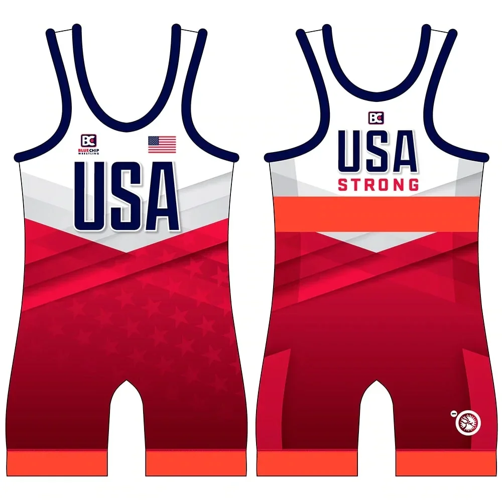 2023 Usa Champion Team Men's Wrestling Singlets Race Suit Gym Tights Triathlon Clothing Fitness One-piece Weightlifting Skinsuit