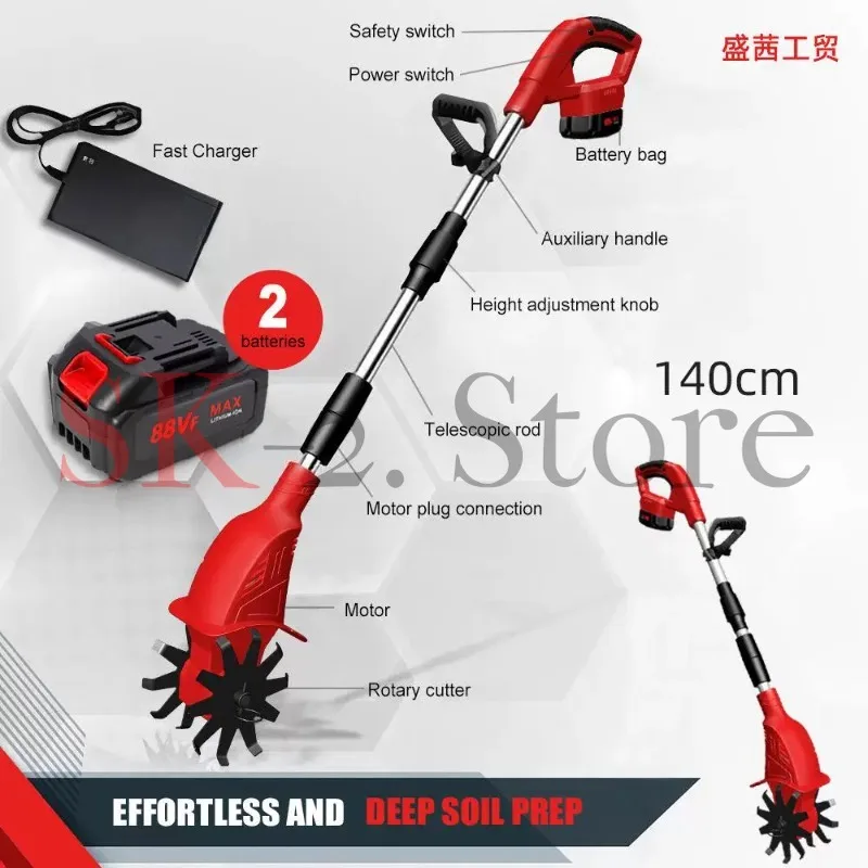 Handheld lithium battery micro-tiller, cultivated land sowing, weeding artifact, agricultural earth tiller, small household