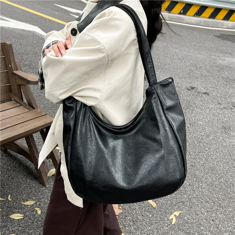 

Vintage Pu Leather Bag For Women Simple High Capacity Shoulder Bag apricot bolsa feminina Korean Style College Book Bag Commute