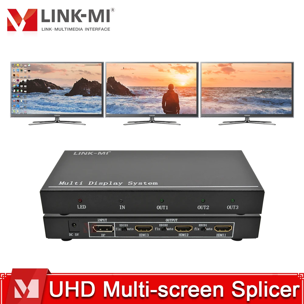 

UHD Multi-Screen Splicing Processor 1DP to 3HDMI 5760x1080 Support Triple Display Stitcher for Conference Noiseless