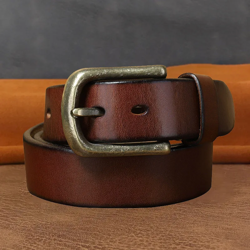 Ceinture en cuir de vachette épaissi vintage pour hommes et femmes, ceinture de pantalon confortable en cuivre, voyage et chasse, haute qualité, 3.8cm