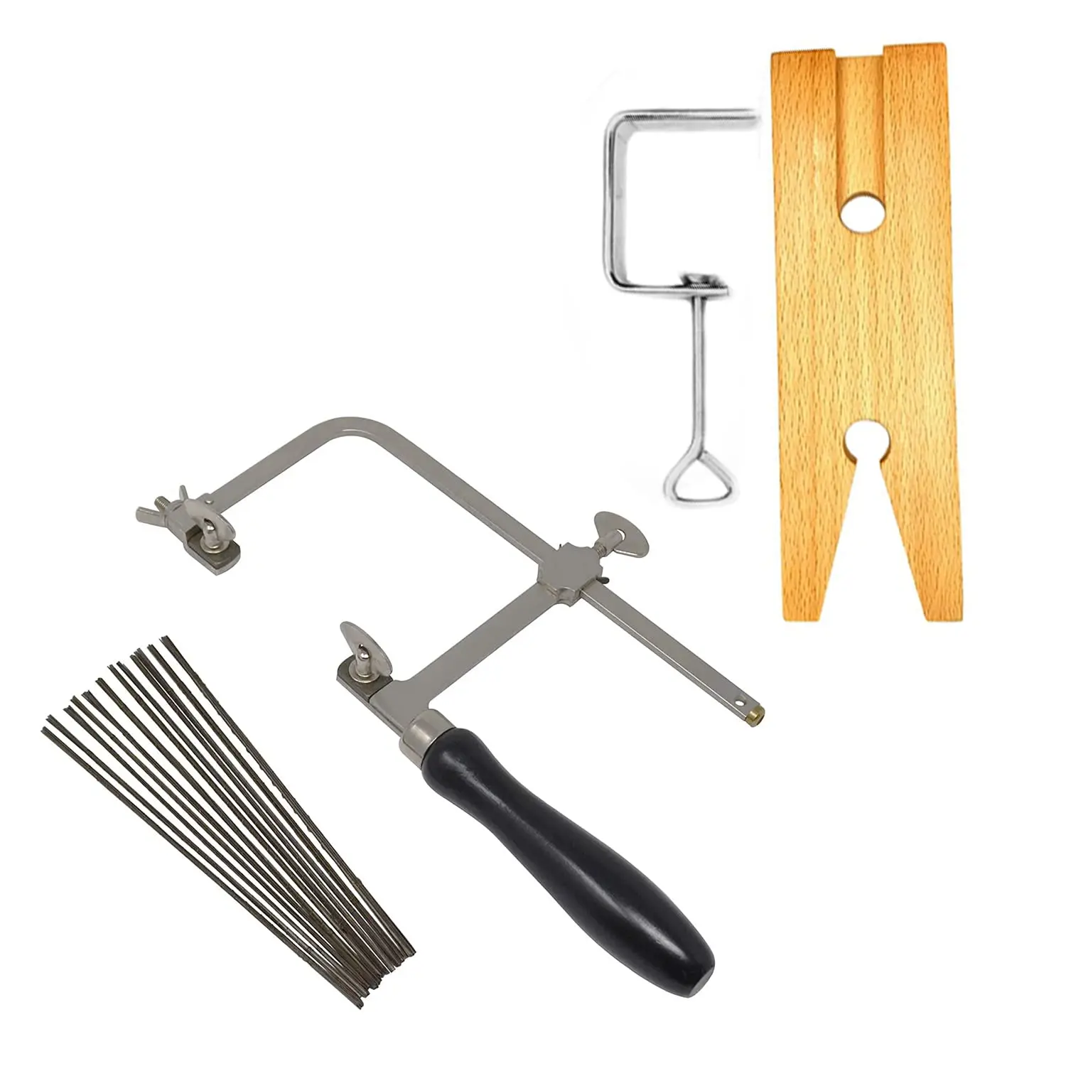 

Jewelry Making Kit Jeweler's Saw Frame Adjustable with 144 Blades Bench Pin Clamp Set V-Slot Workbench Wooden Jewelry Clamp Tool