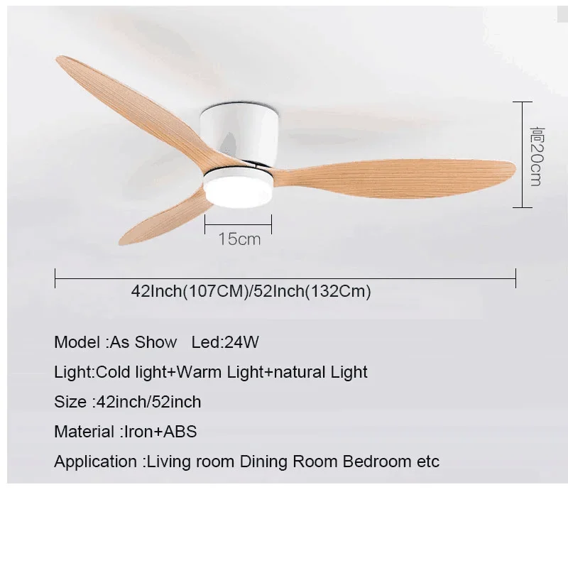 Low Floor Ceiling Fans Only 42 Inch Remote Control Cooling Fans Lamp Design Ceiling Fan With Light White wood Black Color FAN