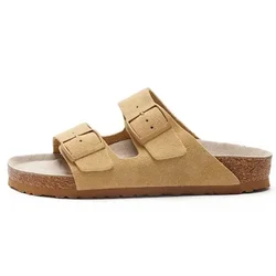 New Shevalues Classic Cork Slippers Women Men Soft Footbed Suede Sandals with Arch Support Trendy Beach Slides Home Men Mules