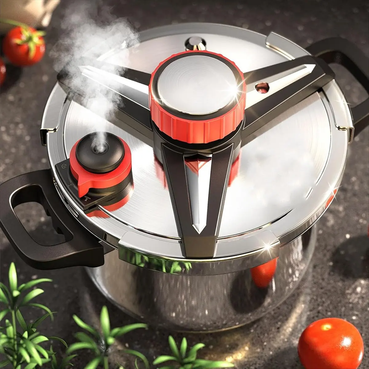 A67T NEW Pressure Cooker 5 L,Stainless Steel Pressure Canner with Triple-Layer Steel Body Rotating Lock/Unlocking Lid System