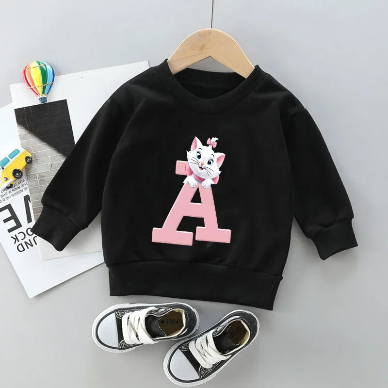 Marie Cat Children Sweatshirts Letter ABCD The Aristocats Pullover Anime Cartoons Casual Clothes for Girls Boys Kid Kawaii Tops