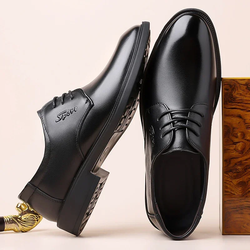 Men's Minimalist Genuine Leather Derby Shoes, Breathable Anti-slip Soft Sole for Banquet, Commute & Driving-HX21188