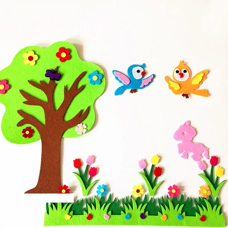 [LULU074]3D Felt Craft Cartoon Blackboard Wall Decor with Removable Wall Stickers for Classroom, School, and Room decor