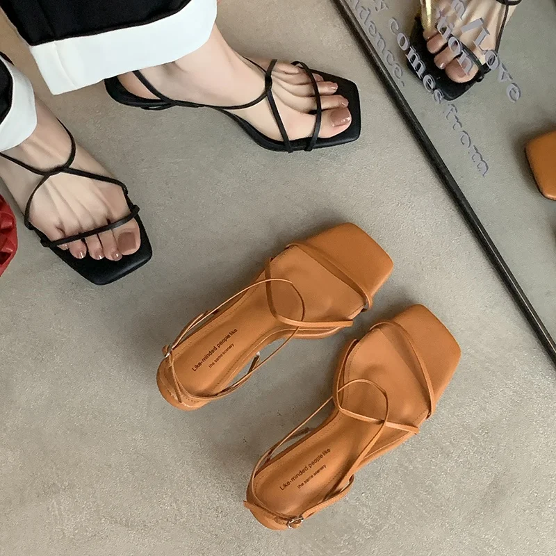 2026 new spring summer women sandals natural leather 22-25cm cowhide+sheepskin cross-strap ankle-buckle women shoes fashion