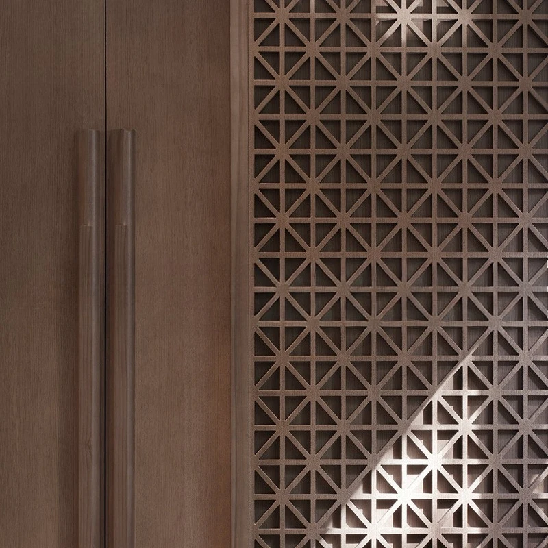 Star hotel event fixed furniture, technology silver pear sky carved wood veneer partition wall panel