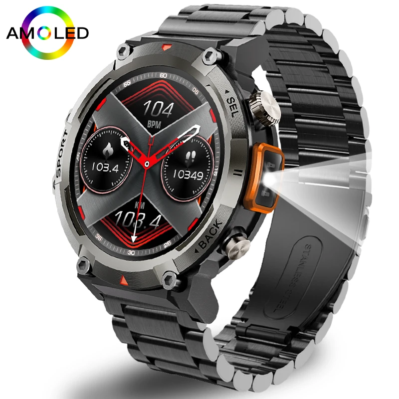 

2024New Outdoor Smart Watch Men With Flashlight Sport Fitness Bracelet Blood Pressure IP67 Waterproof Smartwatch for Android IOS