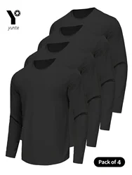 Sports Long-Sleeved Black 4-Piece Men's Round Neck Shirt Quick-Drying Top Fitness Sportswear Casual Outdoor Sportswear Body-Shap