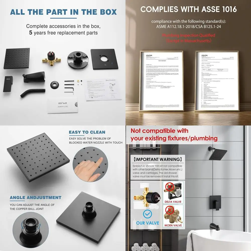 

6-Inch Matte Black Rain Shower Head with Tub Spout and Single-Handle Trim Kit