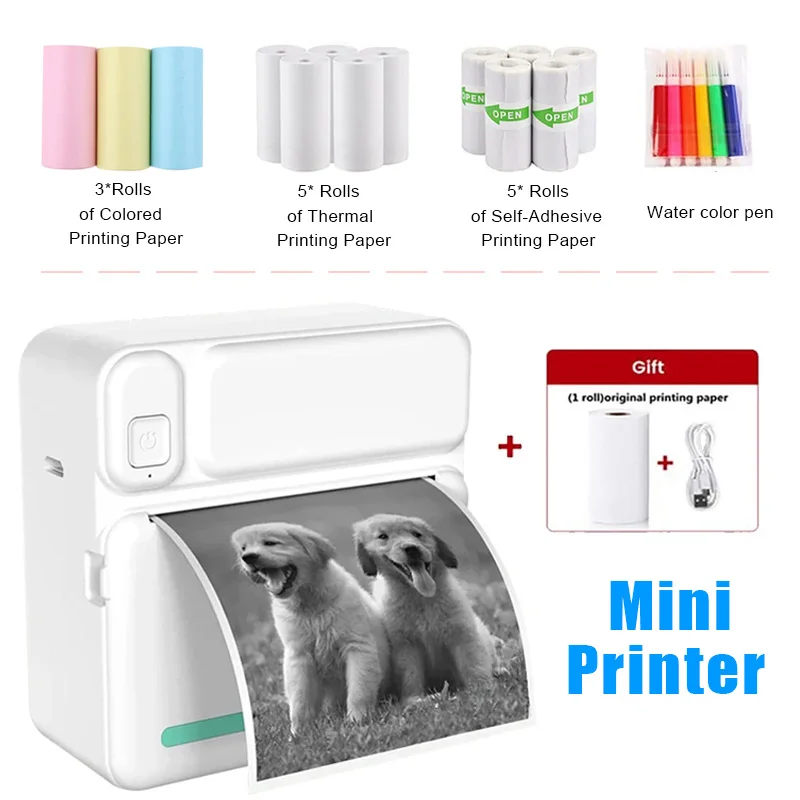 Mini Sticker Printer Portable Thermal Bluetooth Printer Inkless Pocket Printer for Notes Photos Label Memo Wrong Question Print