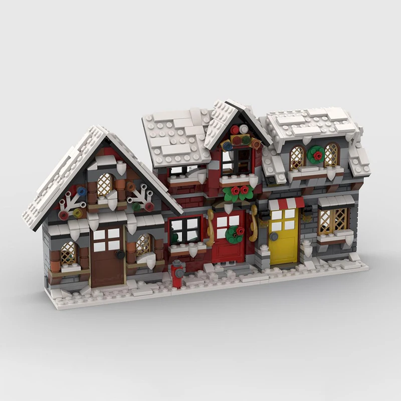 MOC building blocks three winter houses gingerbread houses children\'s educational assembly toys Christmas gifts