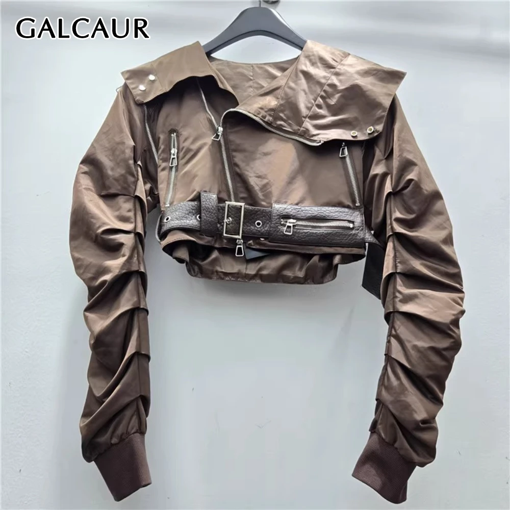 

GALCAUR однотонная куртка на молнии для горячих девушек, женская куртка с капюшоном и длинным рукавом, свободная уличная одежда, женские куртки, осенний стиль, мода