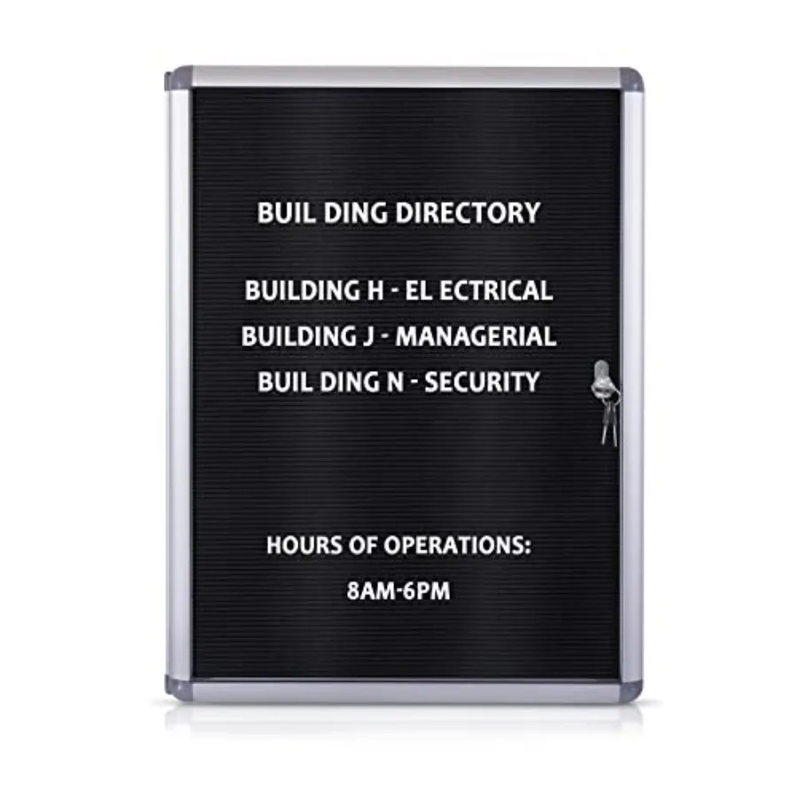 

Enclosed Changeable Letter Boards Felt Message Board with Locking Door, Black, Aluminum Frame, 26X20 Inch