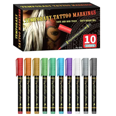 Peinture sur peau pour débutants, peinture sur le corps humain, 10 stylos marqueurs pour peinture sur visage, pinceaux souples pour dessin DIY, non toxiques