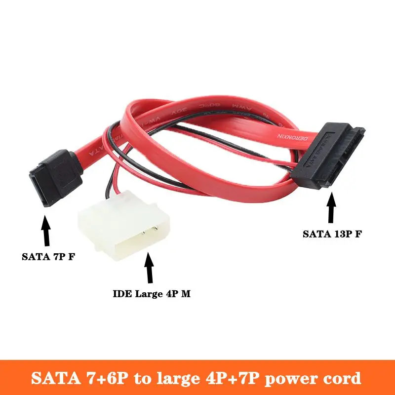 SATA 7+6P To Large 4P+7P Power Cord Slim Sata13Pin Optical Drive Hard Drive Power Cord Pure Copper 30CM 50CM