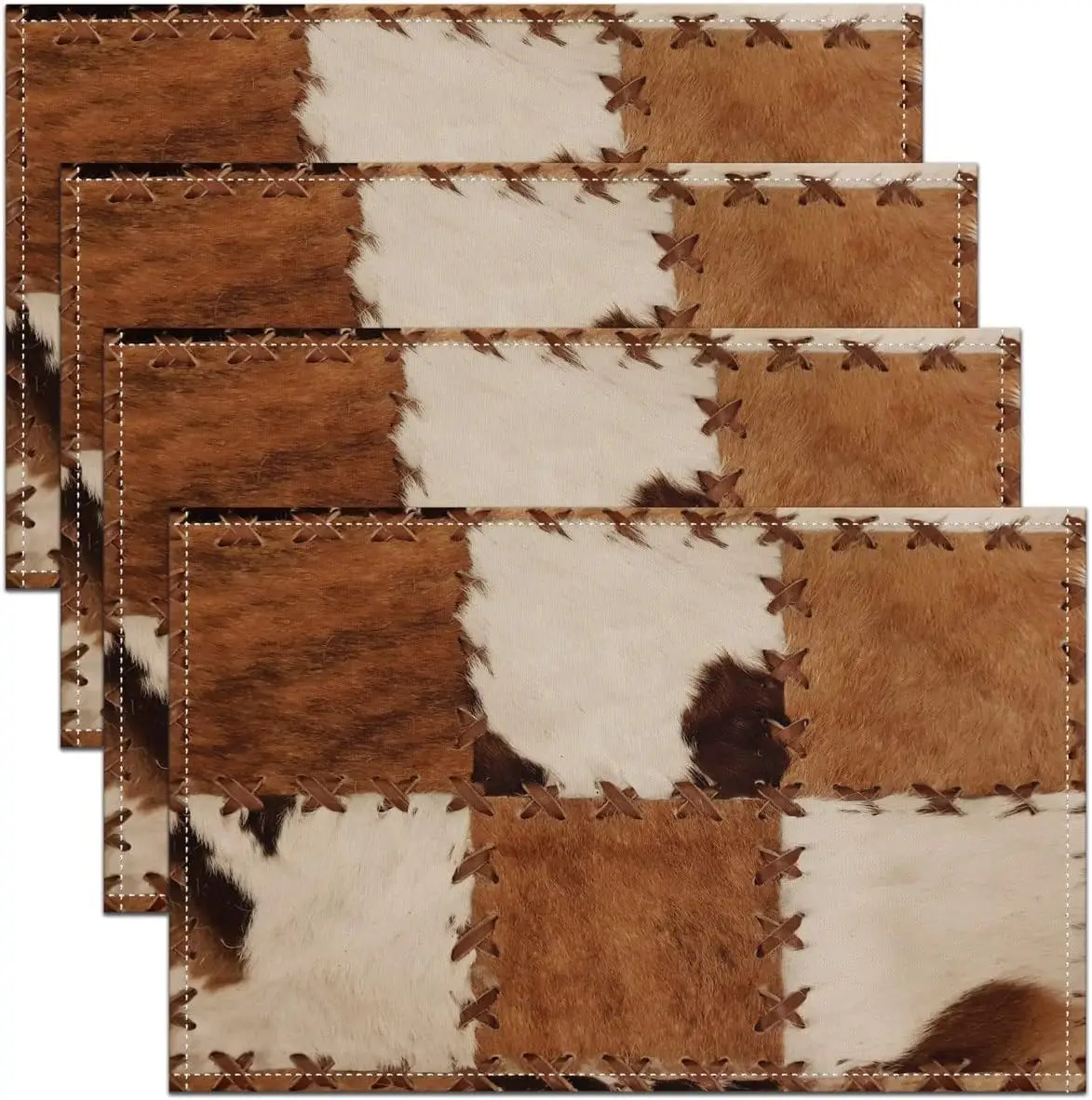 

Cowhide Placemats Brown Black White Aztec Cow Place Mats Western Farmhouse Animal Fur Rustic Cowboy Heat Resisting Table Mats