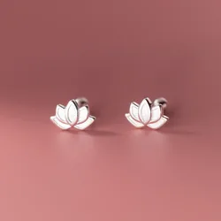 La Monada Stud Earrings 925 Sterling Silver Hollow Lotus Flower 925 Silver Earrings For Women Silver Girls Student Nut Screw