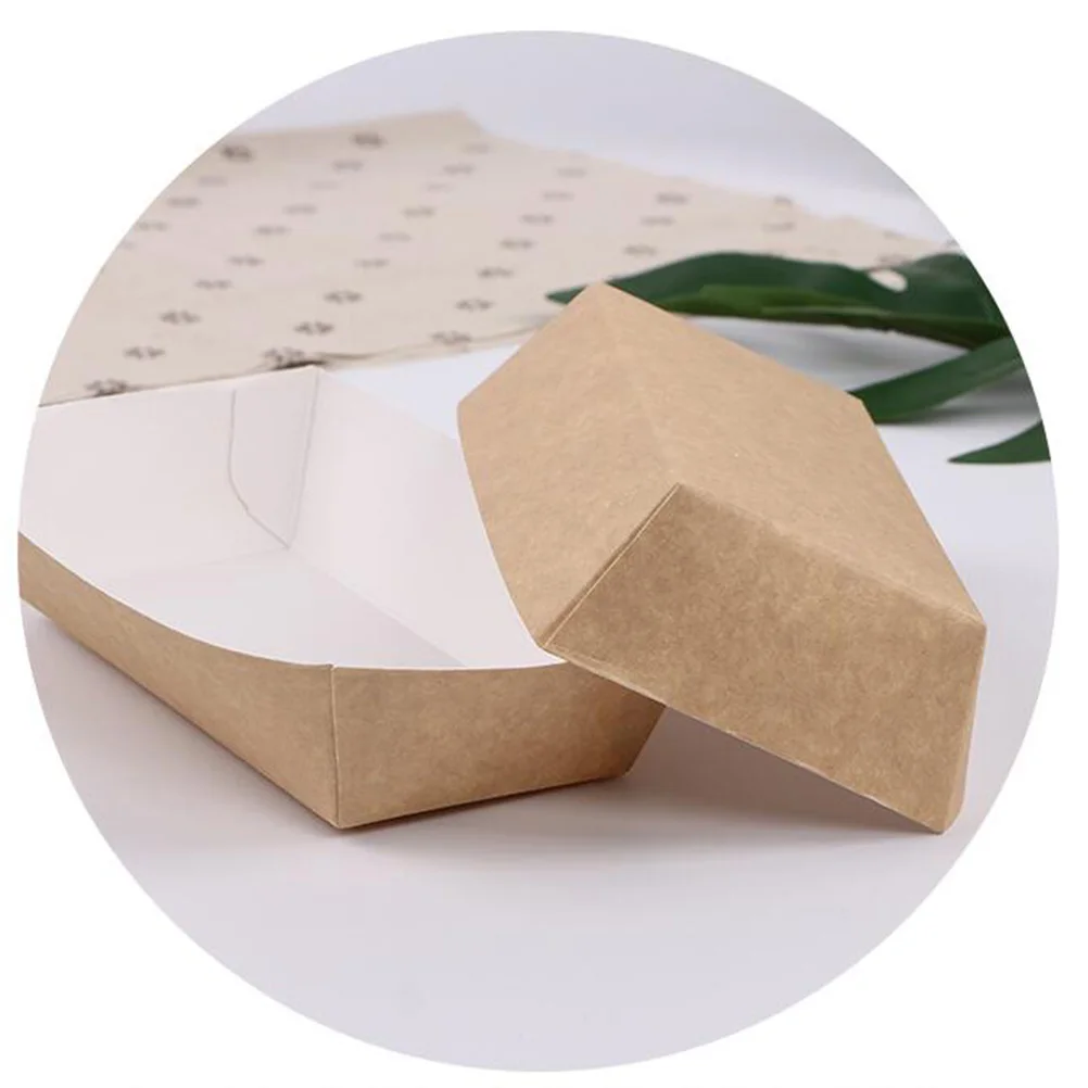 

50pcs Waterproof Food Packaging Box Paper Food Tray Disposable Cake Paperboard Party Supplies for Weddings BBQ Restaurant Use