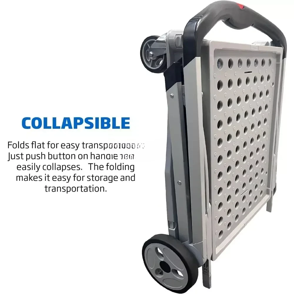 Shopping Cart Folding Utility Trolley with Included 2 Collapsible Storage Crates Folds Flat & Fits in Trunk of Car Great