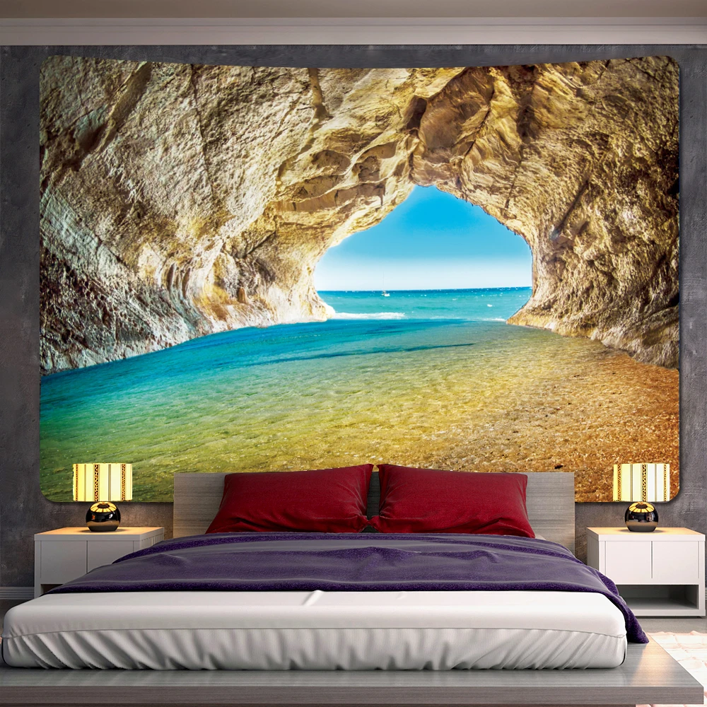 Seaside cave psychedelic scene home decor art tapestry hippie boho tarot pretty room wall decor wall hanging