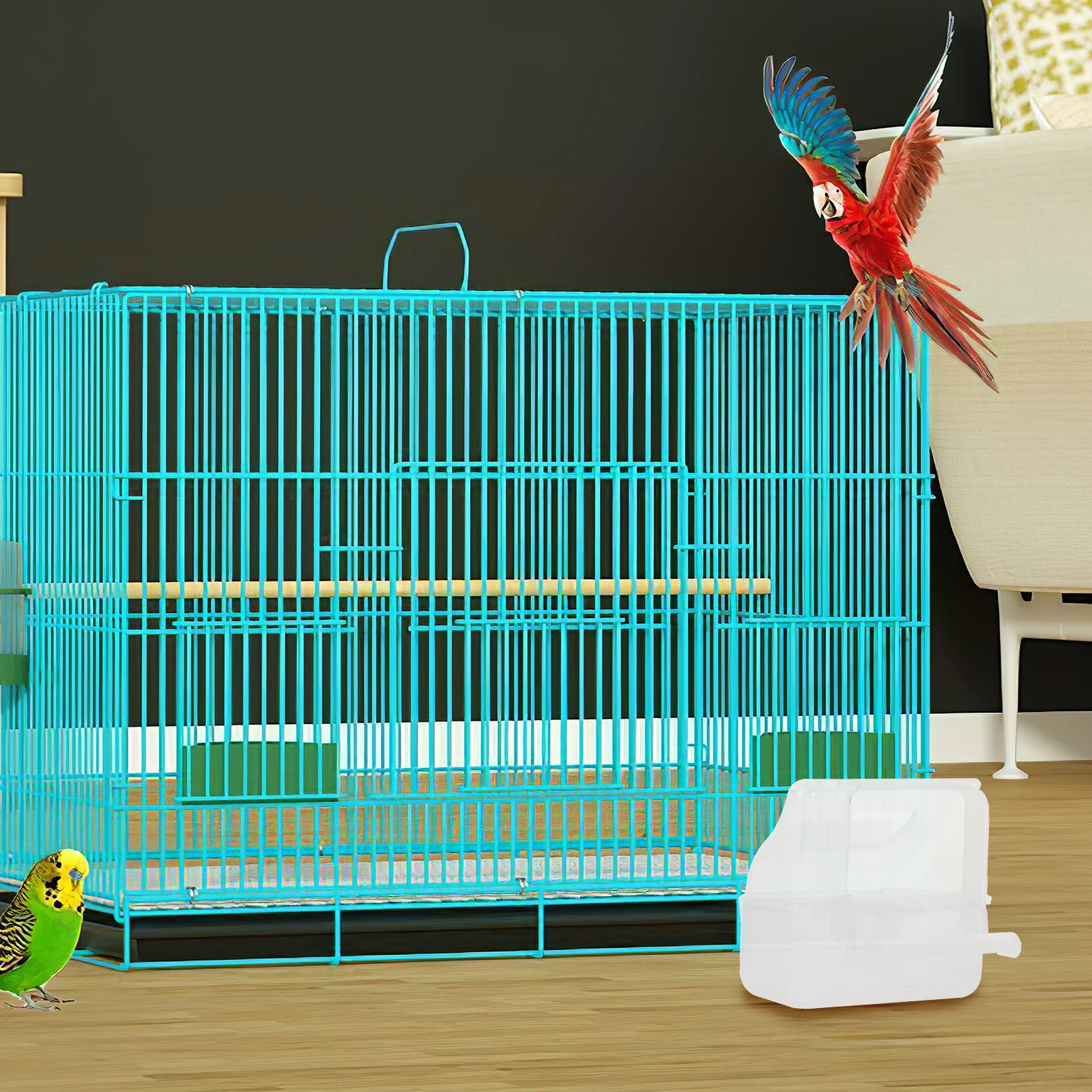 

Splash Proof Bird Feeder Cage Small Hanging Food Water Container for Parrots Pigeons Finches Cockatiels Reusable Sturdy Pet