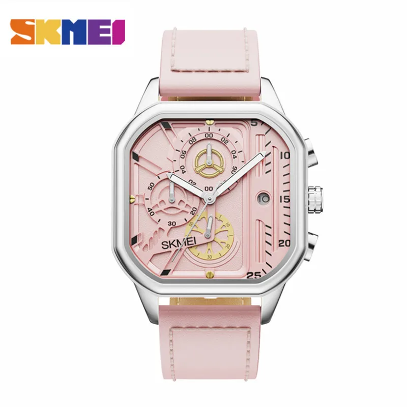 

SKMEI New Cool 3 hand Chronograph Casual Watches For Women Fashion Leather Strap Date Quartz Wristwatch Clock reloj mujer 7056