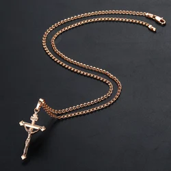 Womens Girls Cross Crucifix Pendant 585 Rose Gold Color Prayer Jesus Fashion Jewelry Gift Only Pendant DGP404