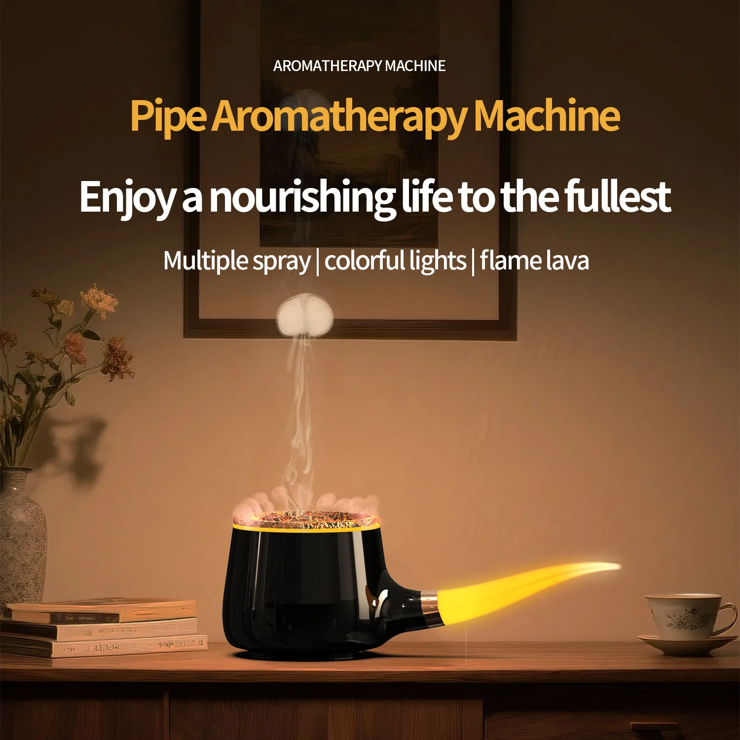 

Creative Tobacco Pipe Air Humidifier Aromatherapy Diffuser with LED Light for Home Desktop Ring Spray Electric Aroma Diffuser