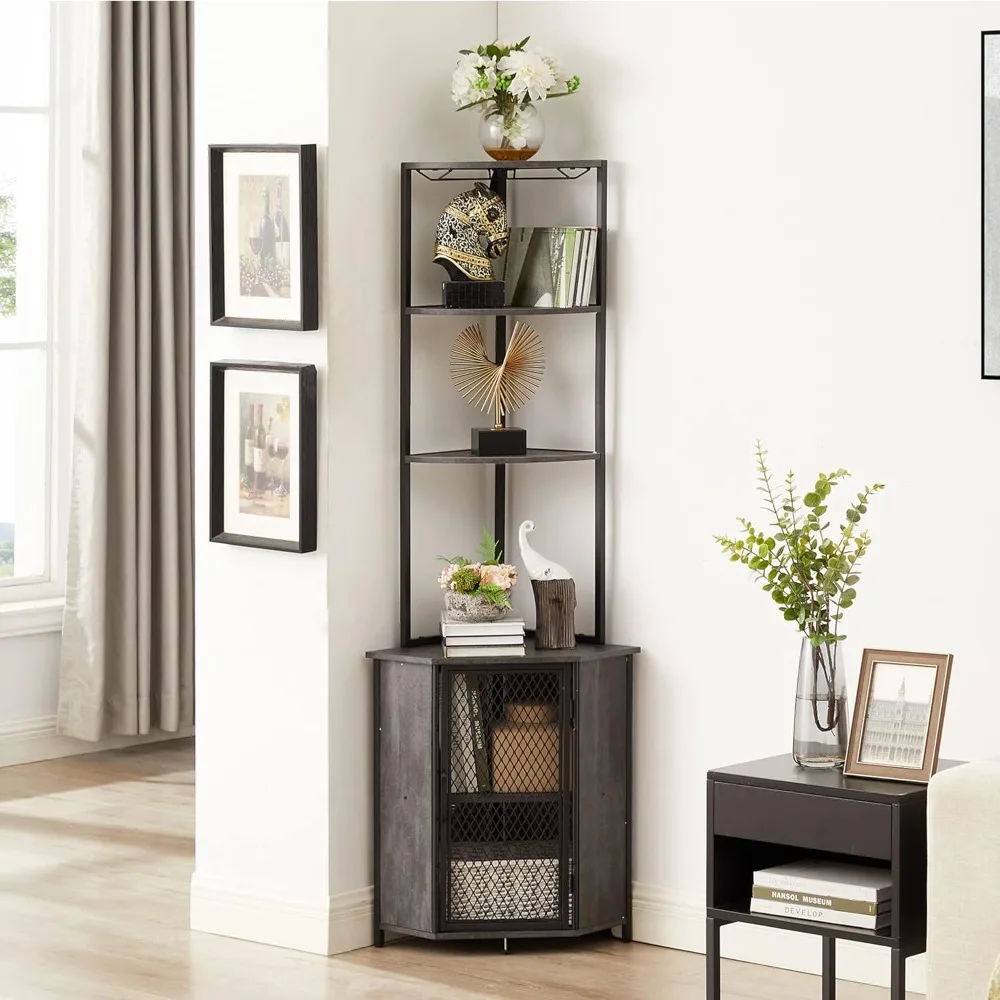 

Corner Cabinet, Tall Storage Shelf, Bookshelf Display Shelves Rack for Living Room, Kitchen, Balcony, Small Space