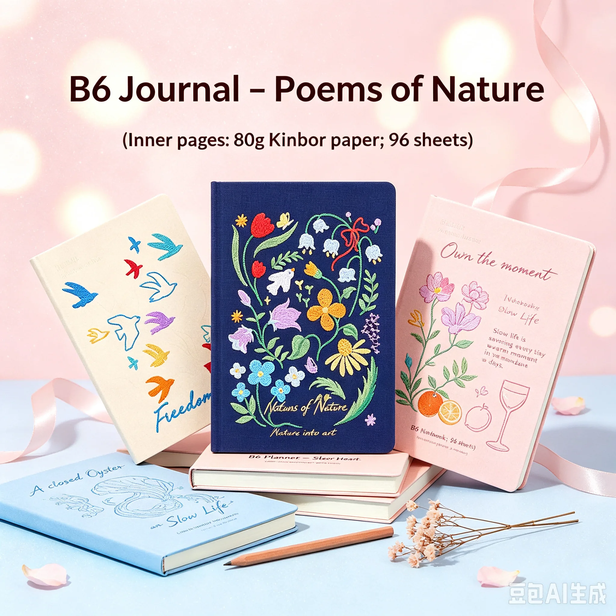 Kinbor Kawaii Weekly Planner B6 Notebook Cute Cartoon Journal Schedule Plan Book Student Hand Diary PU Embossing & Embroidery