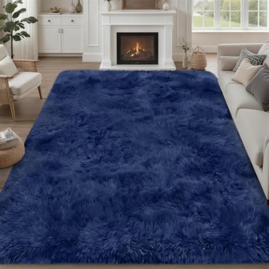 

Fluffy Area Rugs 9x12 for Living Room Bedroom: Ultra Soft Blue Shag Rug, Non-Slip Non-Shedding Fuzzy Plush Indoor Carpet for Ro