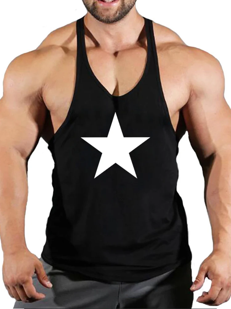 Gym Tank Tops Men Pentagram Strong Print Clothing Bodybuilding Cotton Sleeveless Undershirt Fitness Stringer Muscle Workout Vest